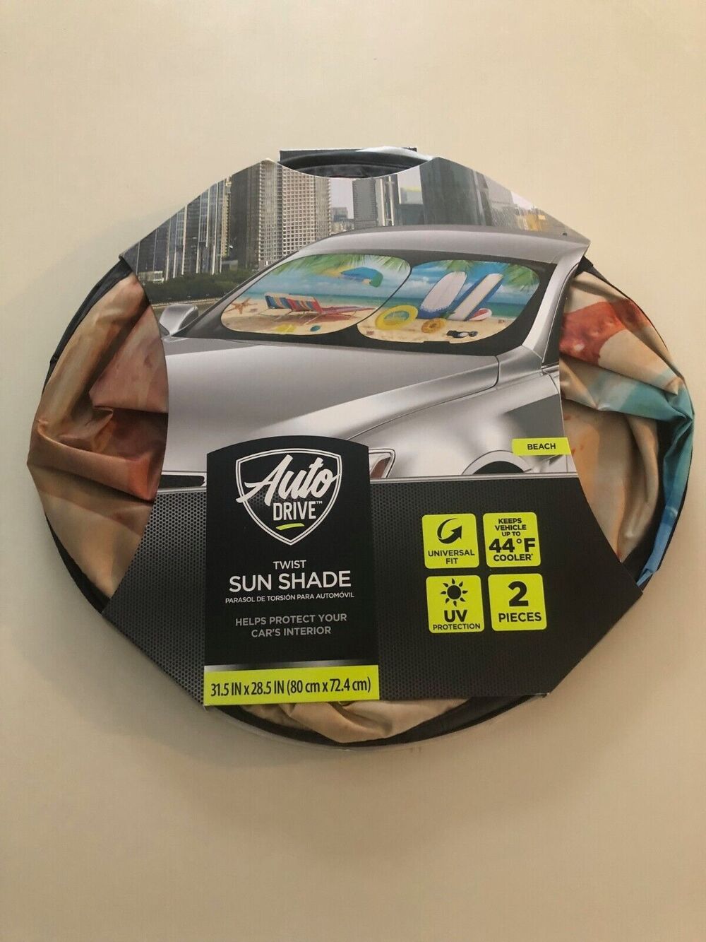 Auto Drive Twist Sun Shade Universal Car Beach Fit 2 Pc Brand New 31.5X28.5
